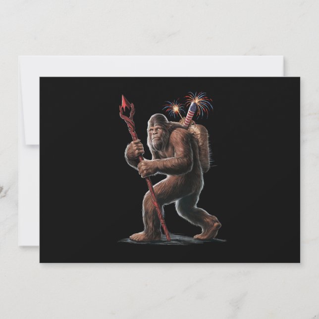Bigfoot Feuerwerk 4. Juli Usa Flag Sasquatch Einladung (Vorderseite)