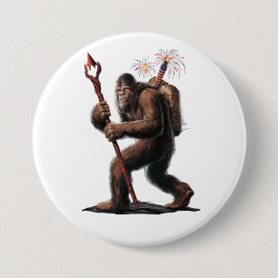 Bigfoot Feuerwerk 4. Juli USA-Flagge Sasquatch  Button