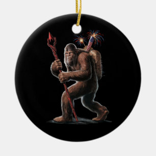 Bigfoot Feuerwerk 4. Juli USA-Flagge Sasquatch  Keramik Ornament