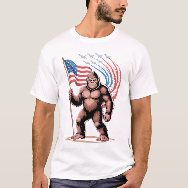 Bigfoot Fighter Jets 4. Juli Sasquatch Amerika T-Shirt (Vorderseite)