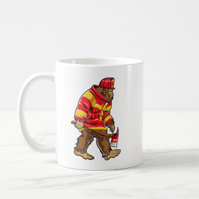 Bigfoot Firefighter Men Thin Red Line Sasquatch Lo Kaffeetasse (Links)