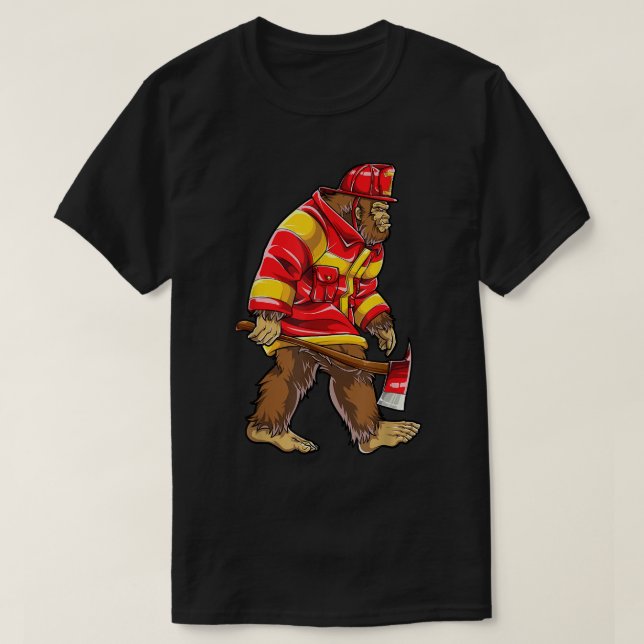 Bigfoot Firefighter Men Thin Red Line Sasquatch Lo T-Shirt (Design vorne)