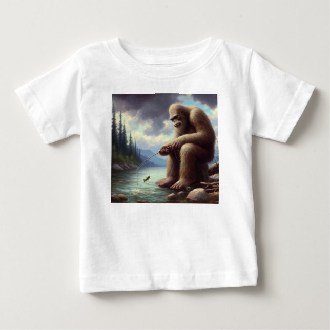 Bigfoot Fischen Baby T-shirt (Vorderseite)
