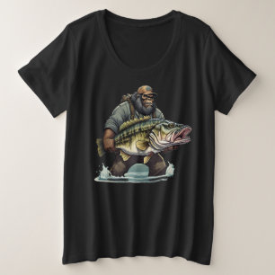 Bigfoot Fischen Bass Fisch Sasquatch yeti Fischer Große Größe T-Shirt