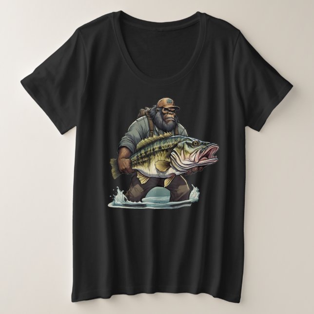 Bigfoot Fischen Bass Fisch Sasquatch yeti Fischer Große Größe T-Shirt (Design vorne)