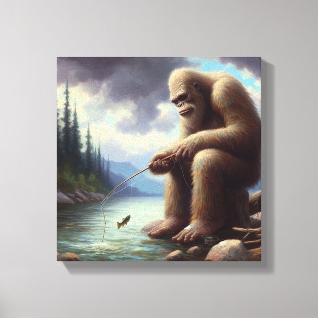 Bigfoot Fischen Leinwanddruck (Vorderseite)