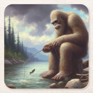 Bigfoot Fischen Rechteckiger Pappuntersetzer