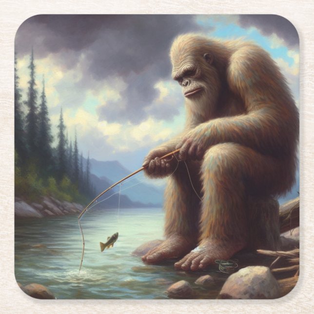 Bigfoot Fischen Rechteckiger Pappuntersetzer (Vorderseite)