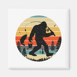 Bigfoot Fischen Yeti Sasquatch Fischer Retro Magnet