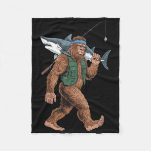 Bigfoot-Fischer-Shirt - Lustiger Sasquatch mit Hai Fleecedecke