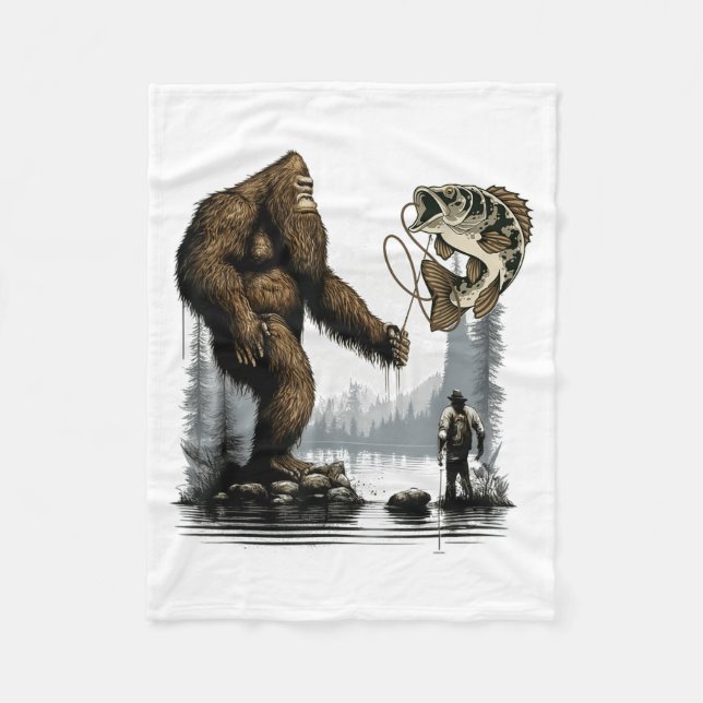 Bigfoot Fishing Funny Sasquatch Fi-shirt  Fleecedecke (Vorderseite)