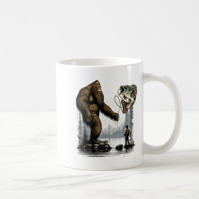 Bigfoot Fishing Funny Sasquatch Fi-shirt  Kaffeetasse (Rechts)
