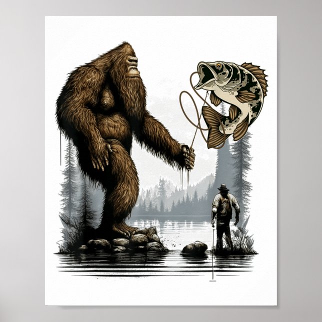 Bigfoot Fishing Funny Sasquatch Fi-shirt  Poster (Vorne)