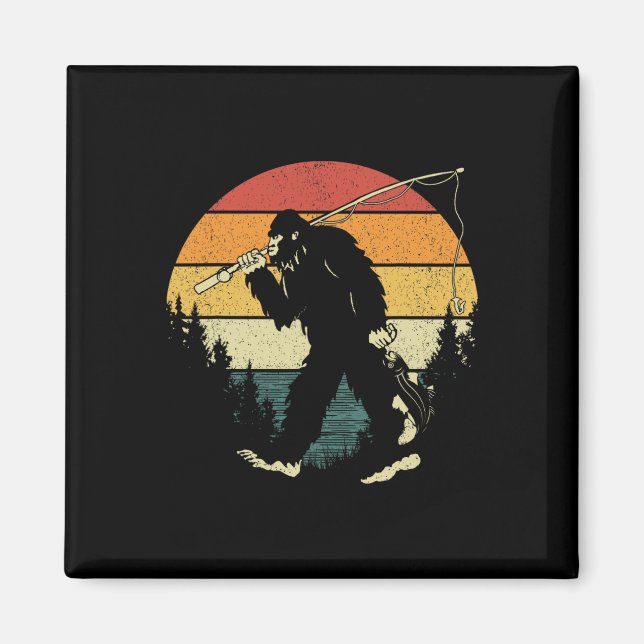Bigfoot Fishing Funny Sasquatch Fisch Sunset 80er  Magnet (Vorne)
