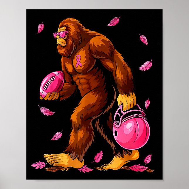 Bigfoot Football Nk Ribbon Breast Cancer Awareness Poster (Vorne)