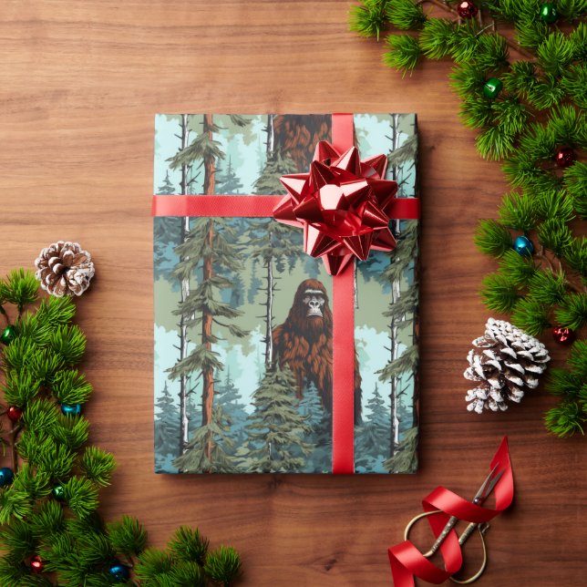 Bigfoot Forest Stare Down Beängstigend Geschenkpapier (Feiertagsgeschenk)
