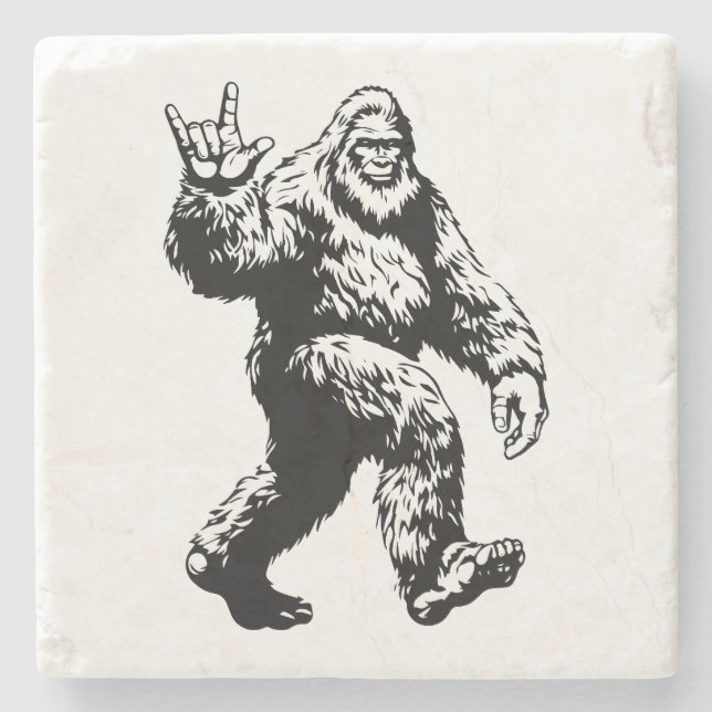 Bigfoot Frieden/Lustiger Sasquatch Rustikale Hütte Steinuntersetzer (Vorderseite)