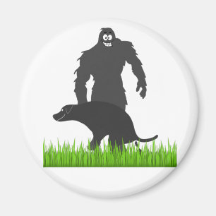 Bigfoot führt seinen Hund spazieren Magnet