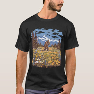 Bigfoot-Gänseblümchen-Blume vintage Sasquatch-Wald T-Shirt