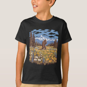 Bigfoot-Gänseblümchen-Blume vintage Sasquatch-Wald T-Shirt