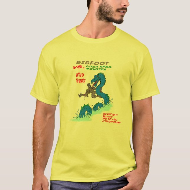 Bigfoot GEGEN Loch- Nessmonster T-Shirt (Vorderseite)