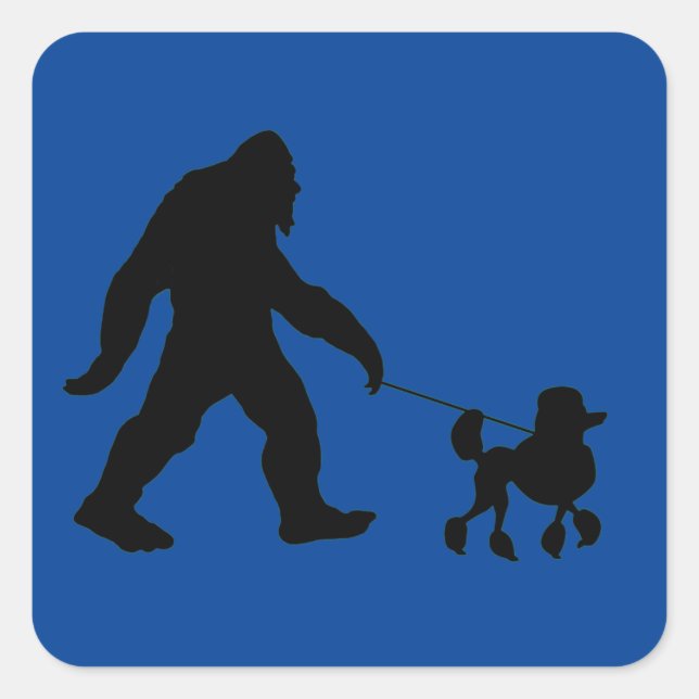 Bigfoot gehen auf seinem Poodle Quadratischer Aufkleber (Vorderseite)