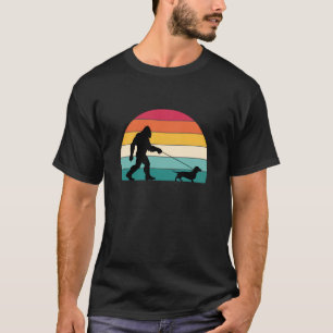 Bigfoot gehender Dachshund Kinder Retro Sonnenunte T-Shirt