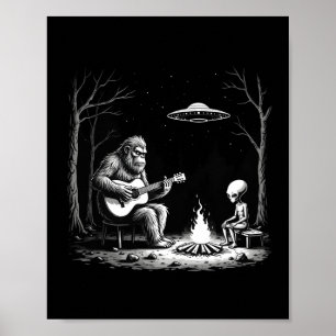 Bigfoot Gitarre Tee Lagerfeuer Alien Ufo Camping S Poster