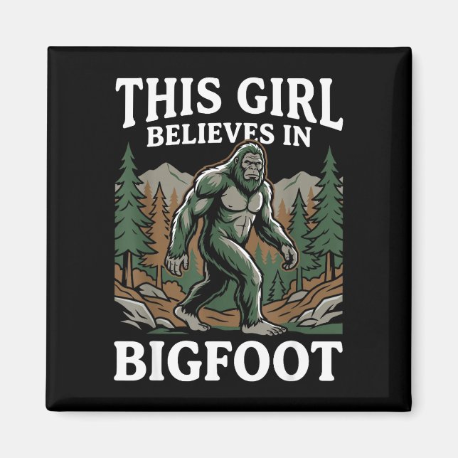 Bigfoot-Gläubiger Mädchen Sasquatch Wald Kryptid f Magnet (Vorne)