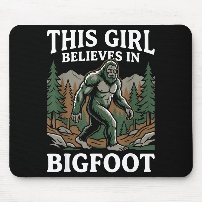 Bigfoot-Gläubiger Mädchen Sasquatch-Wald-Kryptid f Mousepad (Vorne)