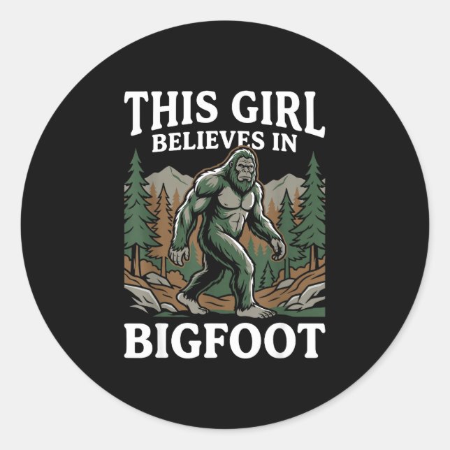 Bigfoot-Gläubiger Mädchen Sasquatch Wald Kryptid f Runder Aufkleber (Vorderseite)