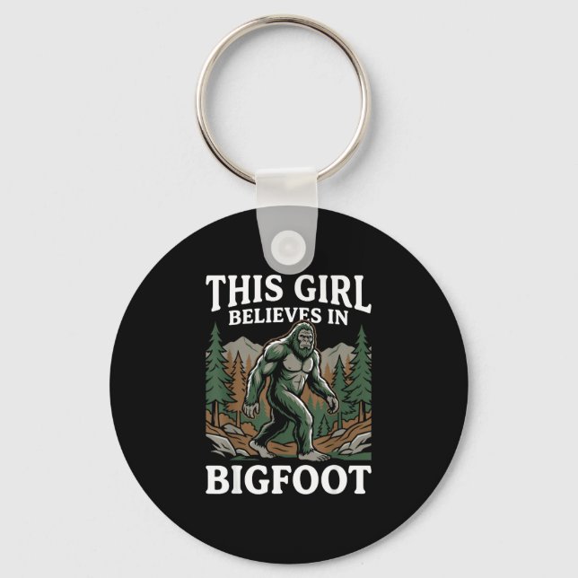 Bigfoot-Gläubiger Mädchen Sasquatch Wald Kryptid f Schlüsselanhänger (Vorderseite)