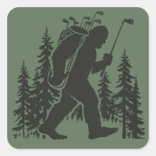 Bigfoot Golfer Baum Lustiger Sasquatch Golf Golfen Quadratischer Aufkleber