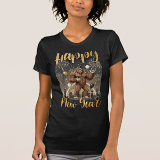 Bigfoot Gorilla Happy New Year Party Funny T-Shirt