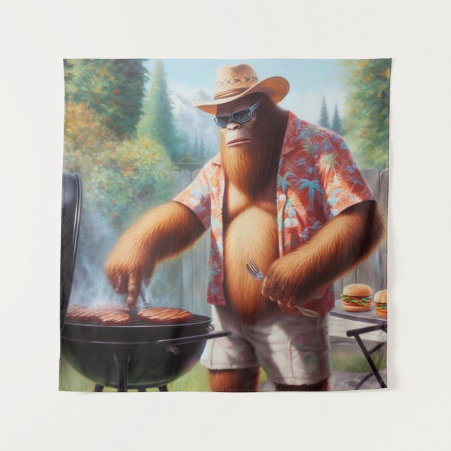 Bigfoot Grilling Burgers Wandteppich (Vorderseite)