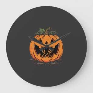 Bigfoot Halloween-Kürbis-Silhouette Design_1 Große Wanduhr