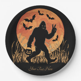 Bigfoot Halloween Orange und Black Personalizable Pappteller