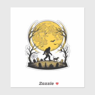Bigfoot Halloween-Shirt Vollmond-Hunde-Spaziergang Aufkleber