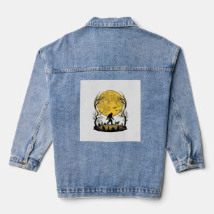 Bigfoot Halloween-Shirt Vollmond-Hunde-Spaziergang Jeansjacke
