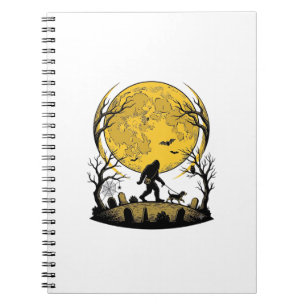 Bigfoot Halloween-Shirt Vollmond-Hunde-Spaziergang Notizblock