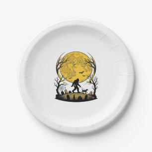 Bigfoot Halloween-Shirt Vollmond-Hunde-Spaziergang Pappteller