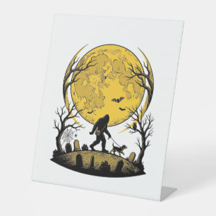 Bigfoot Halloween-Shirt Vollmond-Hunde-Spaziergang Sockelschild
