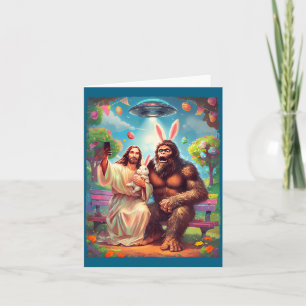 Bigfoot Hase lustiges Ostern Jesus Sasquatch Selfi Karte