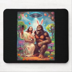 Bigfoot Hase lustiges Ostern Jesus Sasquatch Selfi Mousepad