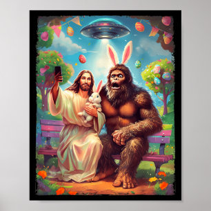Bigfoot Hase lustiges Ostern Jesus Sasquatch Selfi Poster