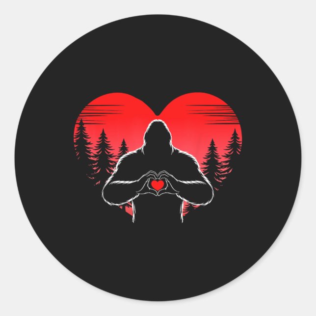 Bigfoot Heart Happy Valentines Day Sasquatch Liebe Runder Aufkleber (Vorderseite)