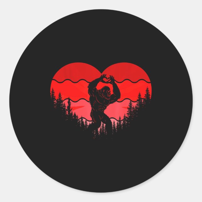 Bigfoot Heart Valentine's Day Boys Girls Kids Love Runder Aufkleber (Vorderseite)