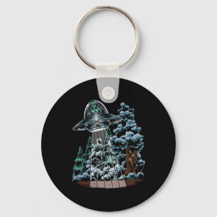 Bigfoot Hiding From Alien In a UFO Hinter Rad Schlüsselanhänger