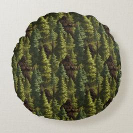 Bigfoot Hiding In A Pine Tree Forest Rundes Kissen