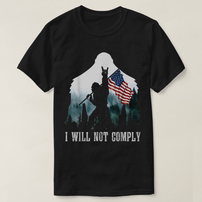 Bigfoot Holding American Flag Design T-Shirt (Design vorne)